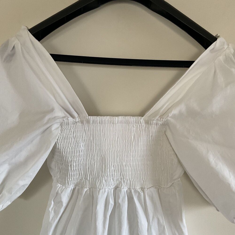 Show Me Your Mumu White Amore Poplin Puff Sleeve Babydoll Dress M Milkmaid Boho - Picture 5 of 13